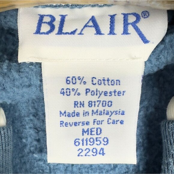 Vintage Blair Sweatshirt Women M Blue Nordic Fleece Pullover Flower Embroidered - Picture 5 of 9